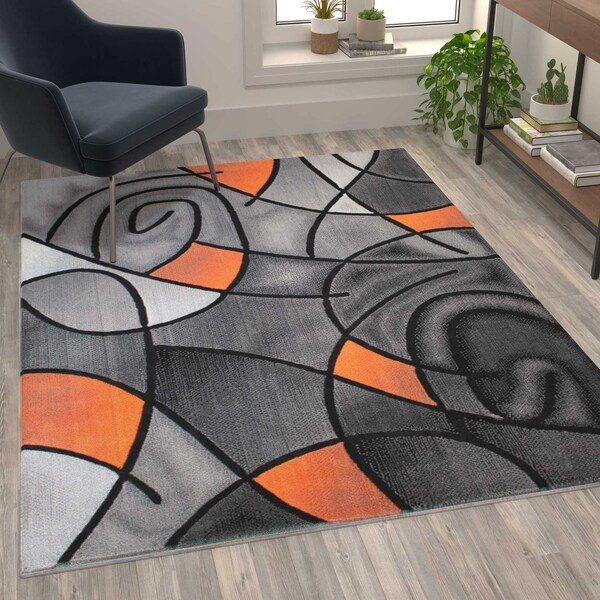 Flash Furniture Orange 5' x 7' Abstract Design Accent Area Rug ACD-RGTRZ860-57-OR-GG - main